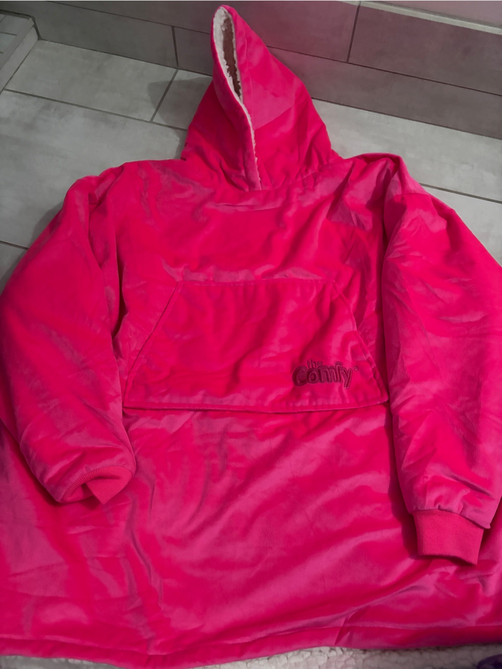 Comfy kids junior Hot Pink Plush Hooded Pullover with Front Pocket